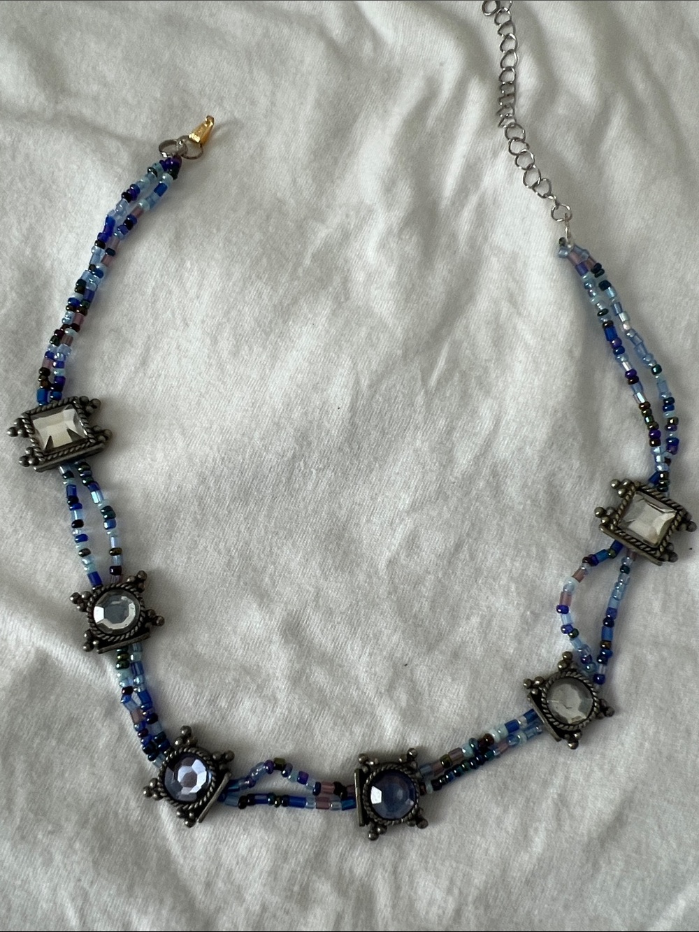 Blue Multi-Bead Necklace with Faceted Glass Accents